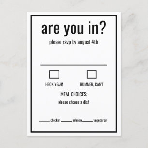 Carte Postale Êtes-vous dans drôle rsvp noir et blanc minimal 