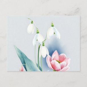 Carte Postale Ethéal Aquarelle Snowdrops et Hellebores