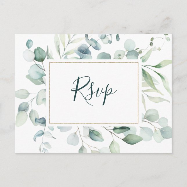 Carte Postale Ethereal Eucalyptus Gold Greenery Wedding RSVP (Devant)