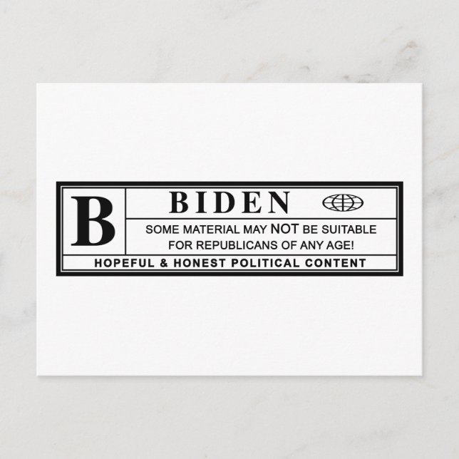 Carte Postale Étiquette d'avertissement Joe Biden (Devant)
