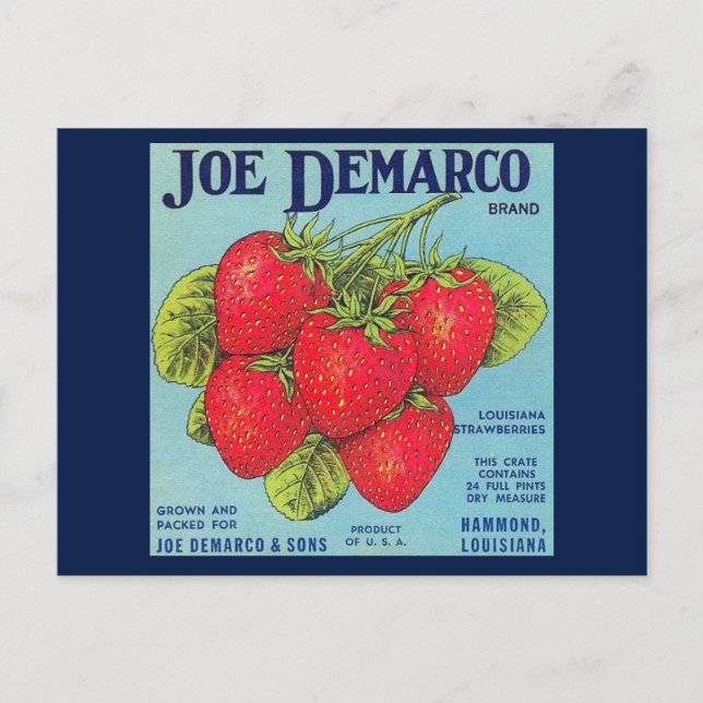 Carte Postale Étiquette de caisse de fraises de Louisiane (Devant)