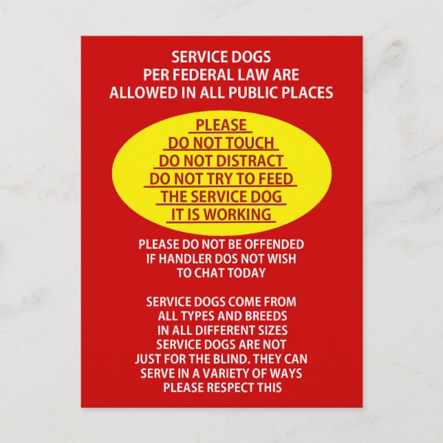 Carte Postale Étiquette de chien de service (Devant)