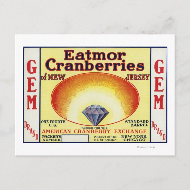 Carte Postale Étiquette de marque Gem Eatmor Cranberries (Devant)