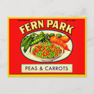 Carte Postale étiquette de pois et de carottes de Fern Park dans