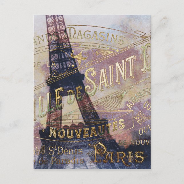 Carte Postale Étiquette française vintage et tour Eiffel (Devant)