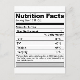 Carte Postale Étiquette nutritionnel amusant de la retraite