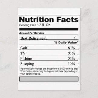 Carte Postale Étiquette nutritionnel amusant de la retraite