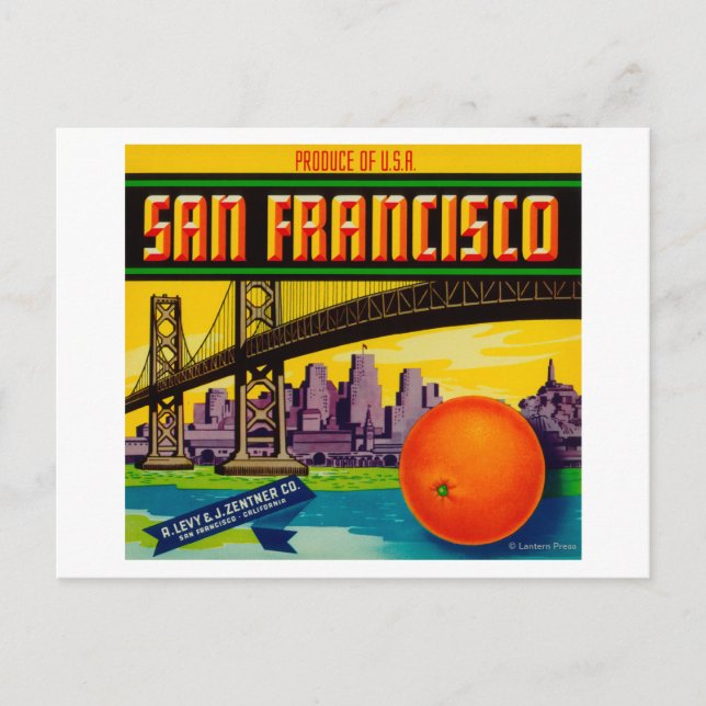 Carte Postale Étiquette San Francisco Orange (Devant)