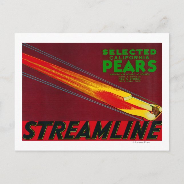 Carte Postale Étiquette Streamline Pear CrateSanta Clara, CA (Devant)
