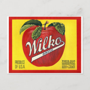 Carte Postale Étiquette Vintage de Wilko Brand Apples