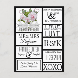 Carte Postale Étiquettes de mariage personnalisées du album
