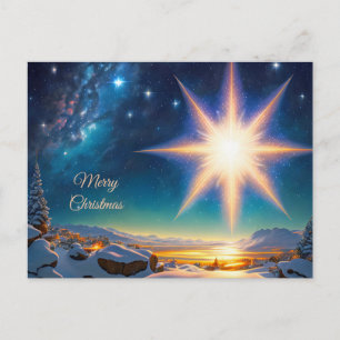 Carte Postale Étoile de Noël, paysage hivernal charmant la nuit