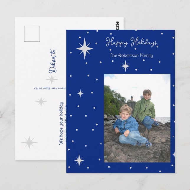 Carte postale étoilée Joyeuses Fêtes avec photo (Devant / Derrière)