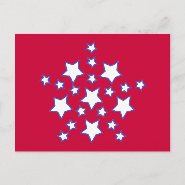 Carte Postale Étoiles blanches en bleu sur Patriotique rouge (Devant)