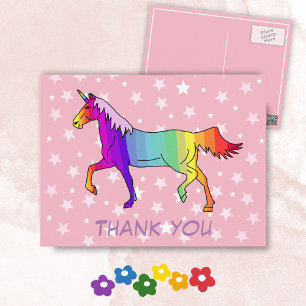Carte Postale Étoiles de licorne jolies Merci