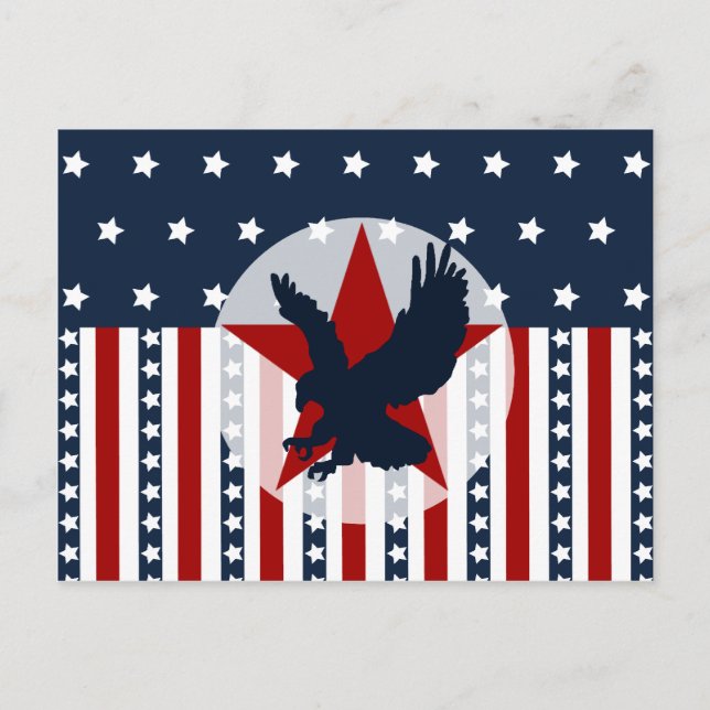 Carte Postale Étoiles patriotiques et rayures Bald Eagle Amériqu (Devant)