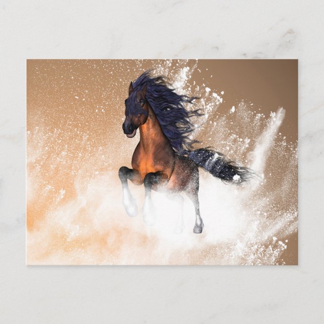 Carte Postale Étonnant cheval de course avec crinière bleue (Devant)