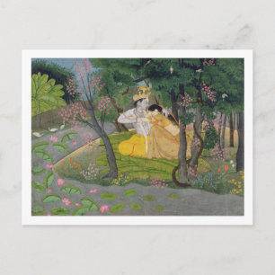 Carte Postale Étreinte de Radha et de Krishna dans un verger de