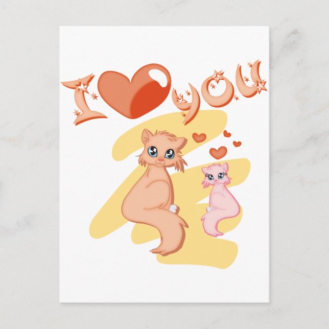 Carte Postale Eu te amo gatos - Je t'aime chats (Devant)