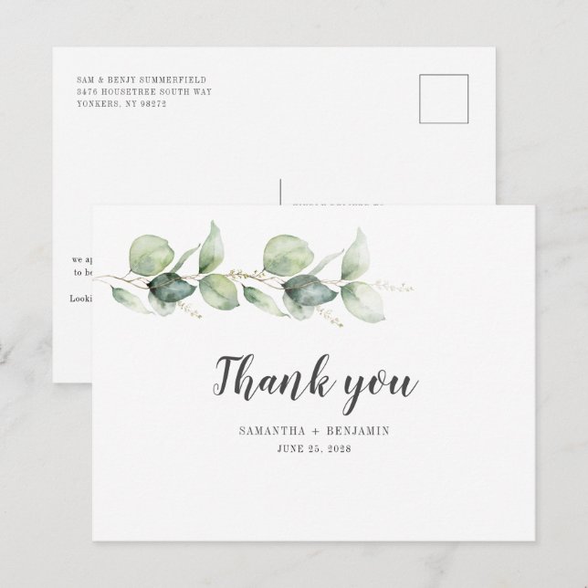 Carte Postale Eucalyptus Botanique Aquarelle Mariage de feuillag (Devant / Derrière)