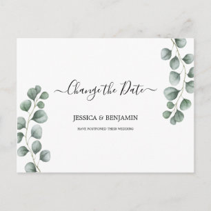 Carte Postale Eucalyptus Feuille Script Changement de date