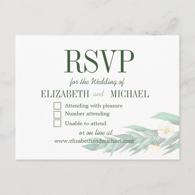 Carte Postale Eucalyptus Foliage Blanc Elégant Mariage RSVP (Devant)
