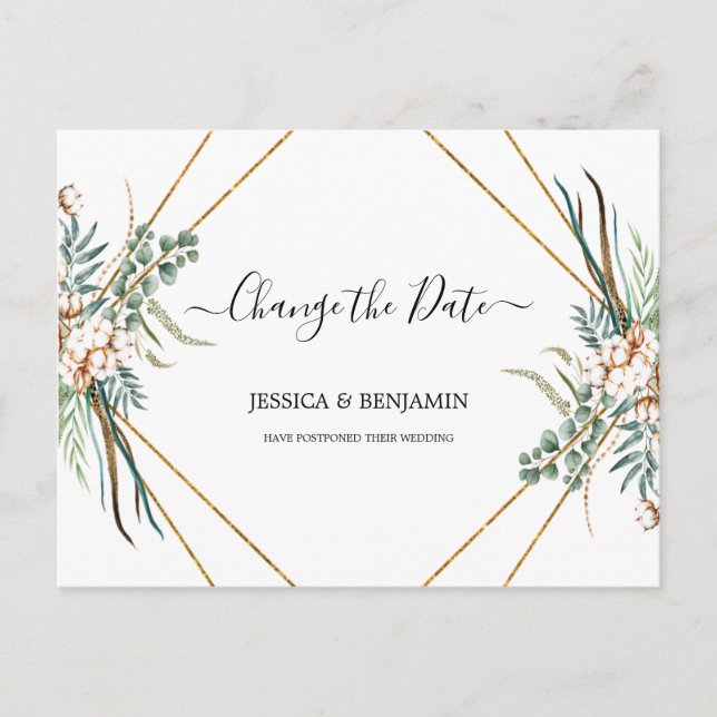 Carte Postale Eucalyptus Green Boho Script Modifier la date (Devant)