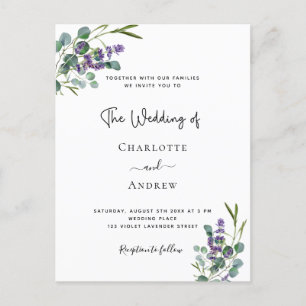 Carte Postale Eucalyptus lavande faire-part de mariage florale