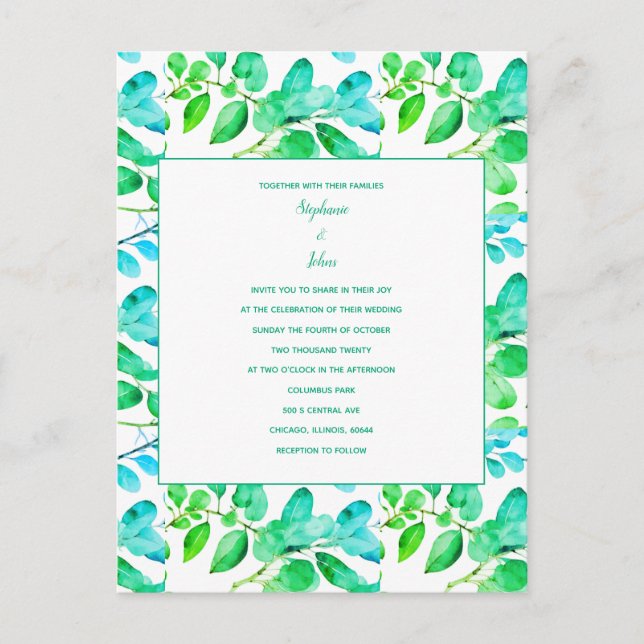 Carte Postale Eucalyptus Leaf Art Green Turquoise Dusty Blue Mar (Devant)