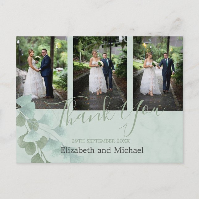 Carte Postale Eucalyptus Marbre Vert Merci de mariage élégant (Devant)