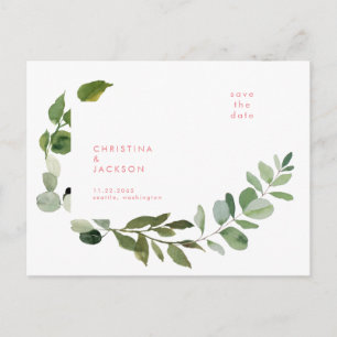 Carte Postale Eucalyptus Mariage Texte rose Enregistrer la date