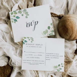 Carte postale Eucalyptus RSVP avec choix de repas