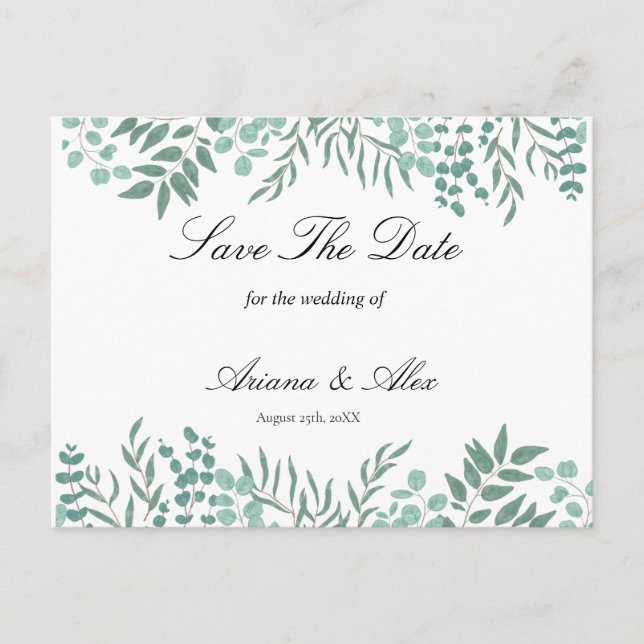 Carte Postale Eucalyptus Rustic Greenery Mariage Enregistrer La  (Devant)