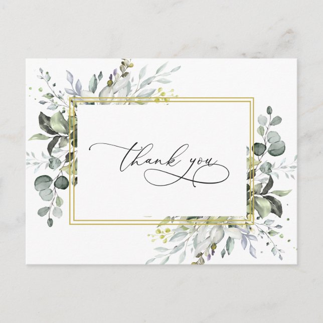 Carte Postale Eucalyptus simple et élégant Aquarelle verte (Devant)