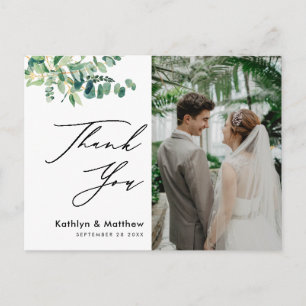 Carte Postale Eucalyptus Verdure Script Photo Mariage Merci