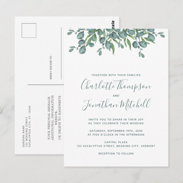 Carte Postale Eucalyptus vert Faire-part de mariage simple (Devant / Derrière)