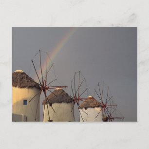 Carte Postale Europe, Grèce, Mykonos. éolienne avec arc-en-ciel