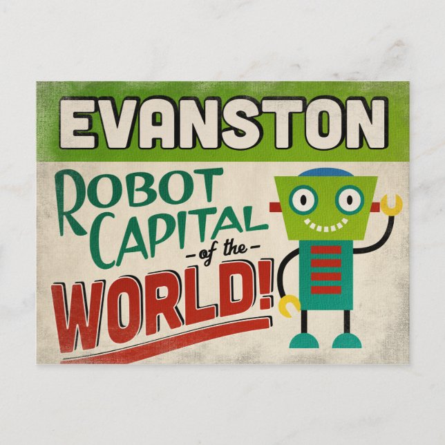 Carte Postale Evanston Illinois Robot - Vintage amusant (Devant)