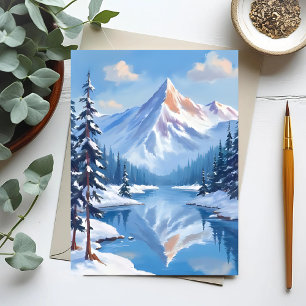 Carte Postale Évasion de montagne Nature aquarelle neige hiver