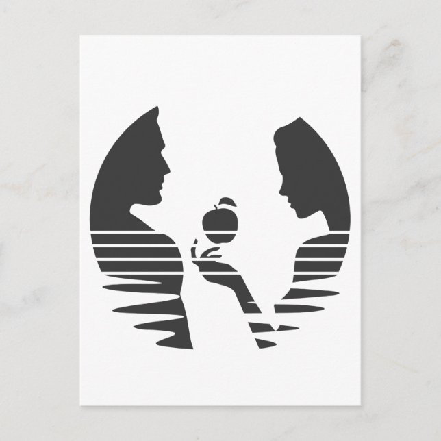 Carte Postale Eve Met Une Pomme À Adam, Noir Version 1/3 (Devant)