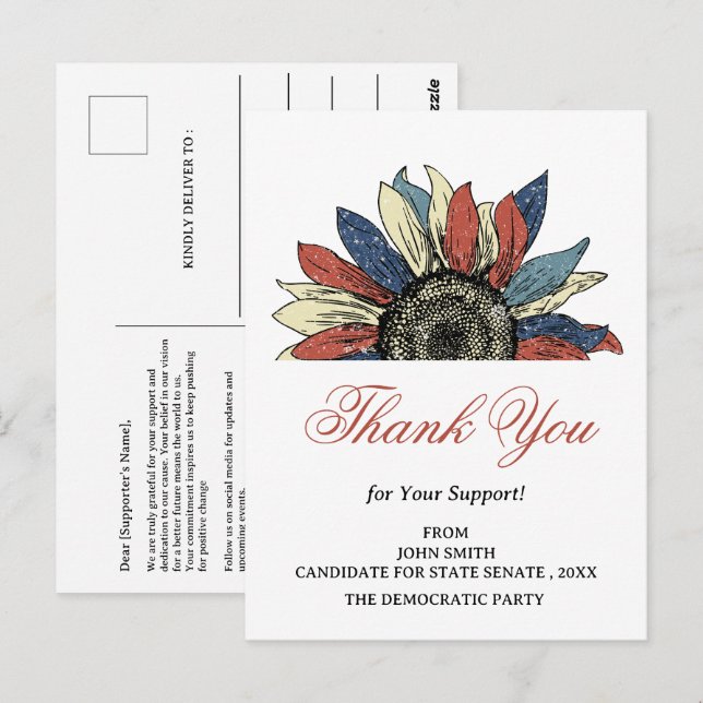 Carte Postale Événement Campagne politique Contributeurs Merci (Devant / Derrière)