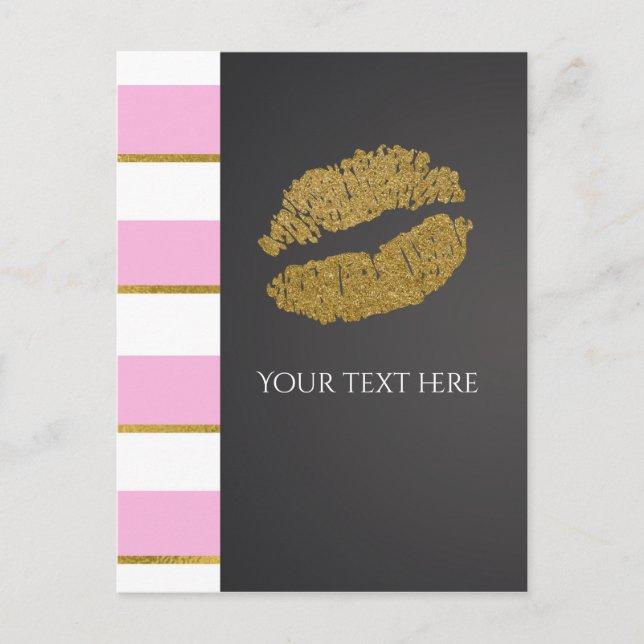 Carte Postale Événement des lèvres Shimmer Gold Faux Roses et Bl (Devant)