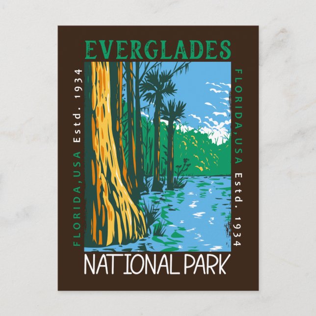 Carte Postale Everglades Parc National Floride Distressé Rétro (Devant)