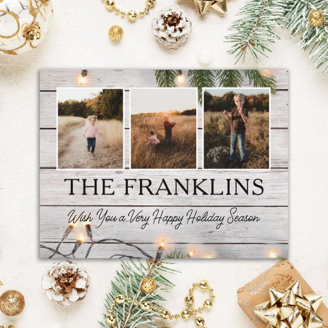 Carte Postale Evergreens et Rustic Wood Photo de Noël (Créateur téléchargé)