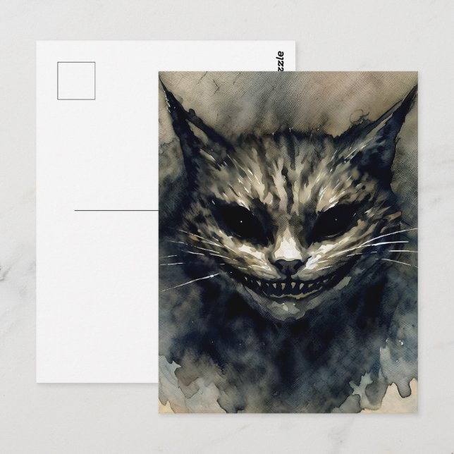 Carte Postale Evil Chat souriant Aquarelle Art (Devant / Derrière)