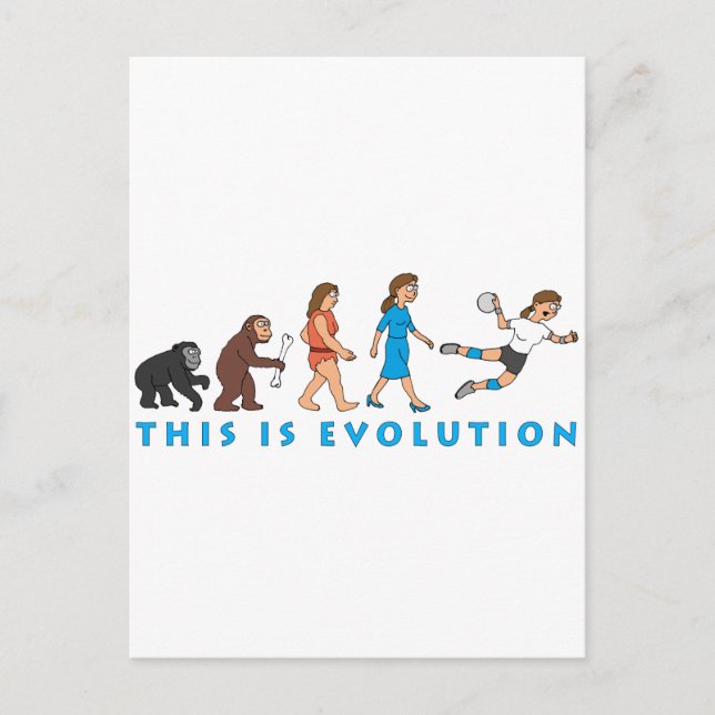 Carte Postale évolution femme handball joueur bande dessinée (Devant)