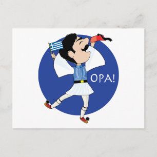 Carte Postale Evzone grecque danse avec Drapeau OPA!