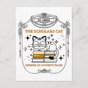 Carte Postale Ex Libris Chat Scolaire Dark Academia