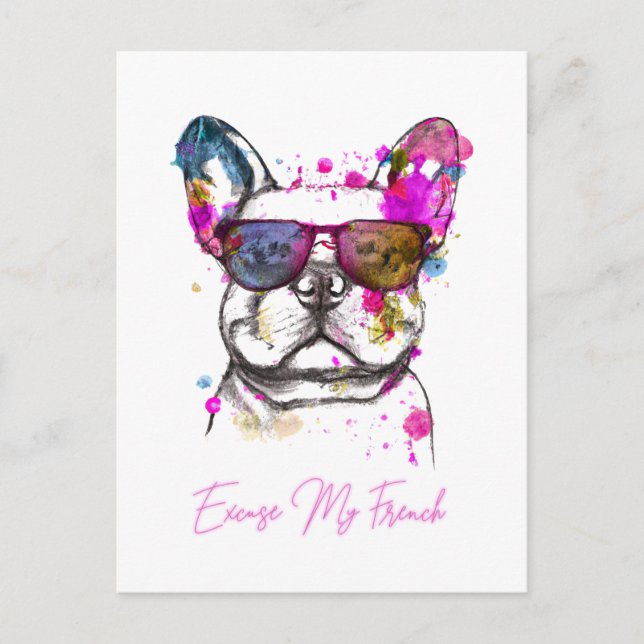 Carte Postale Excusez Mon Français Funny French Bulldog (Devant)
