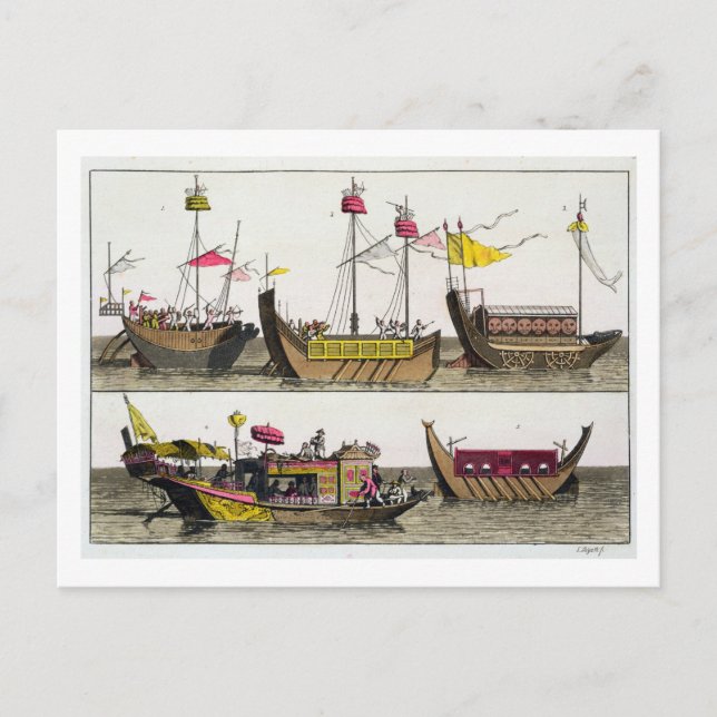 Carte Postale Exemples des bateaux chinois, illustration de 'Le (Devant)